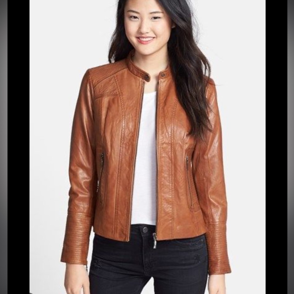 Brand New with Tags Bernardo Leather Jacket size S cognac